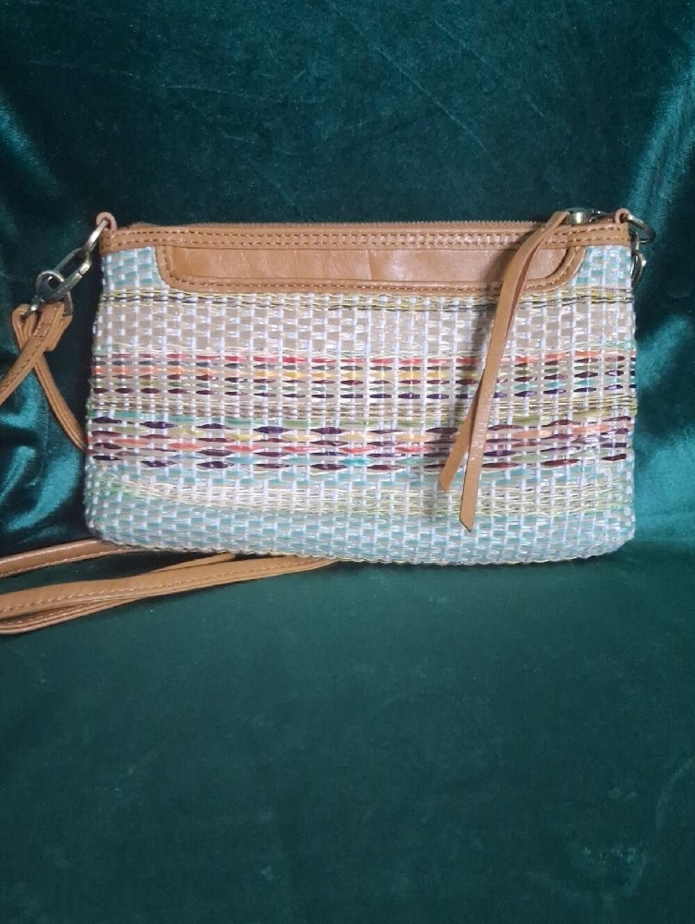 HOBO Multicolor Woven Crossbody with Tan Leather Strap - Picture 3 of 7